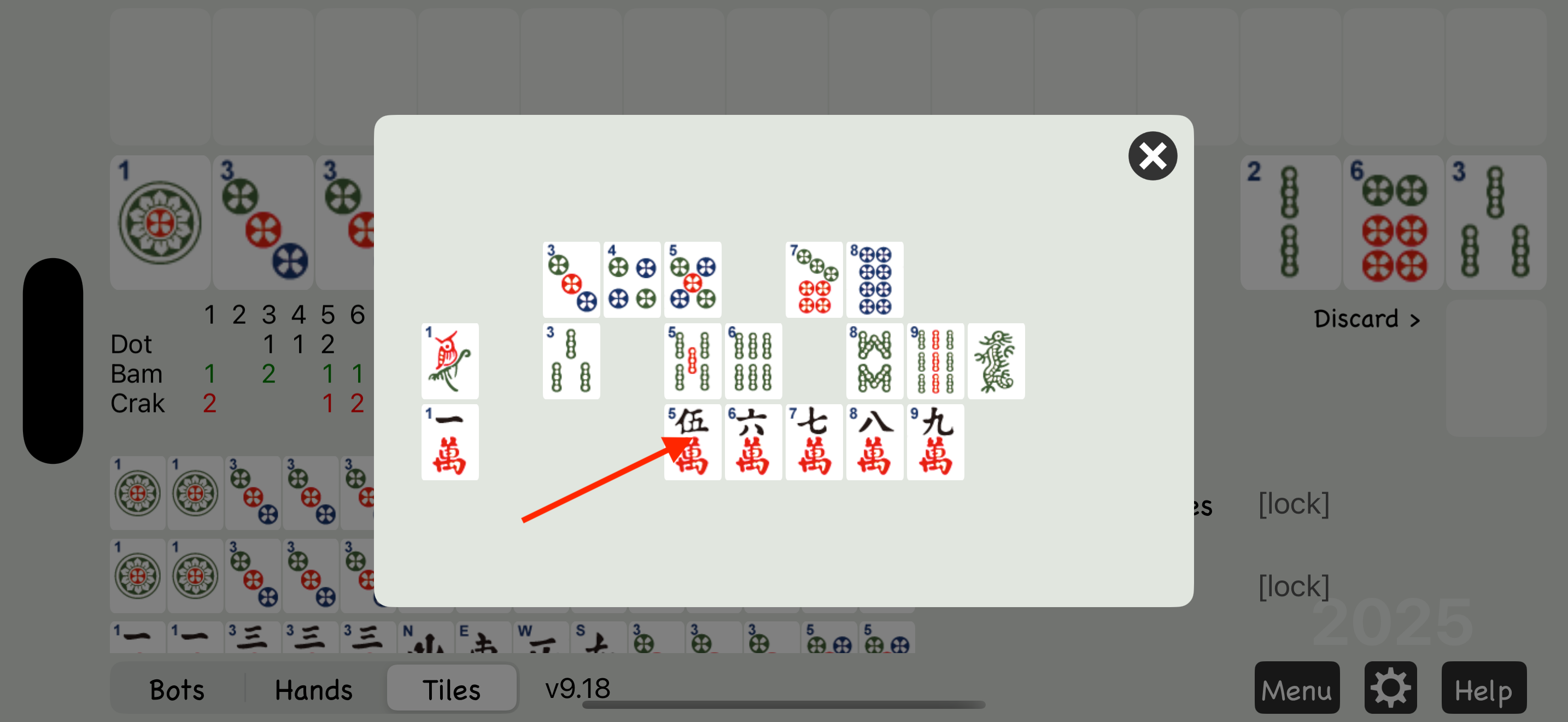 Tile-pick view shown when dragging a blank over the Discard Table