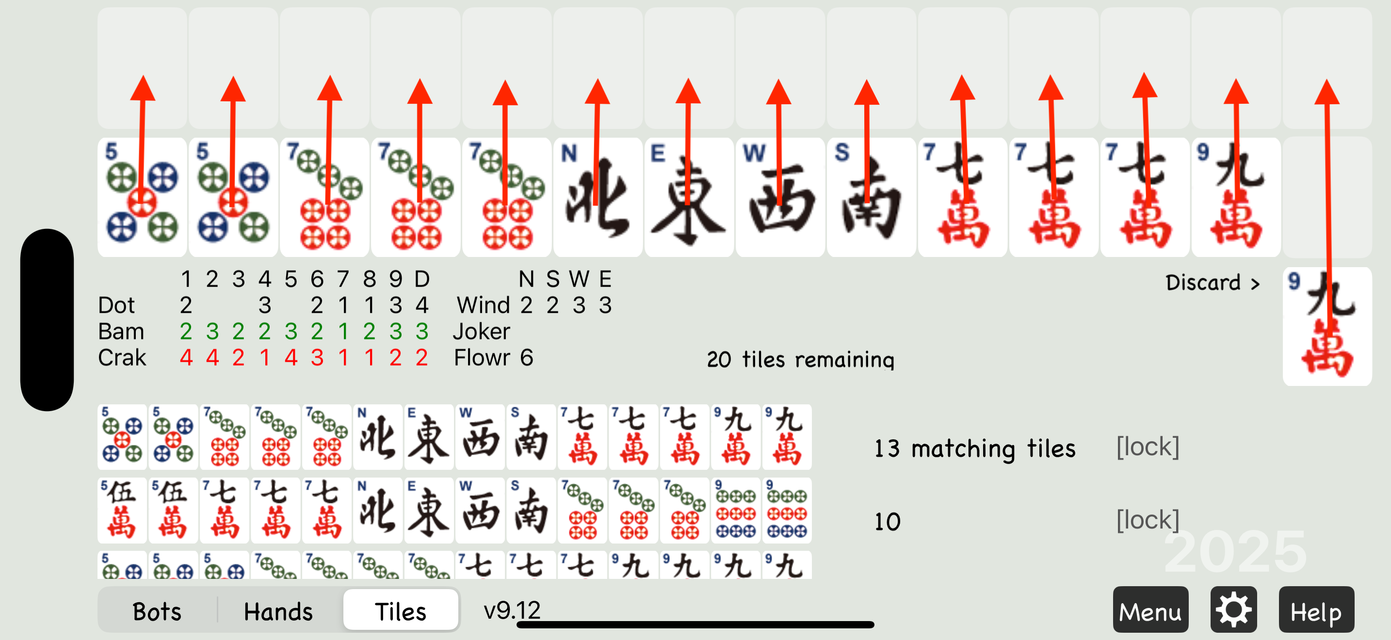 Closest-matching-hand screen for invalid Mahjong attempts