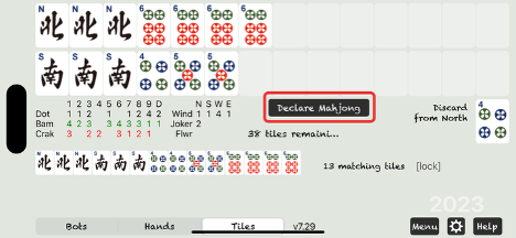 Declare Mahjong button visible after drawing the winning tile