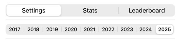 Year Selection at the top of Settings